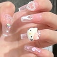 thumbnail image 1 of Set de uñas postizas HUOGUO, diseño de ataúd con diseño de llama blanca, 24 unidades, 1 of 4