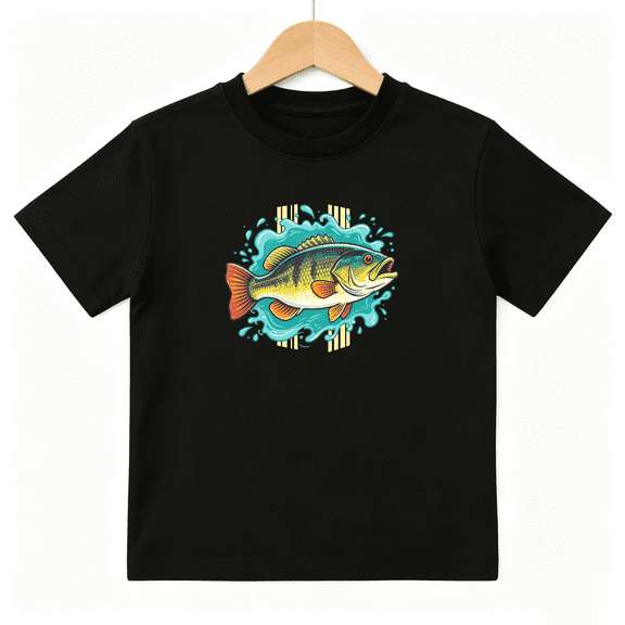 Bigmouth Bass Fishing Splash Boys Graphic Tee, Cool Outdoor 100% Cotton Kids Short Sleeve T-Shirt 4-13Y