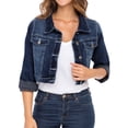 thumbnail image 5 of JuicyTrendz Women’s Cropped Denim Jacket – Button-Down, Long Sleeve, Stylish Cropped Stretch Coat Dark Blue M, 5 of 6