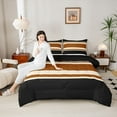 thumbnail image 4 of jejeloiu Vintage Stripes Pattern Queen Comforter Set,Abstract Geometric Bedding Sets,Brown Black Bedding Comforter Set For Kids,Breathable Home Decor Reversible,3pcs, 4 of 8