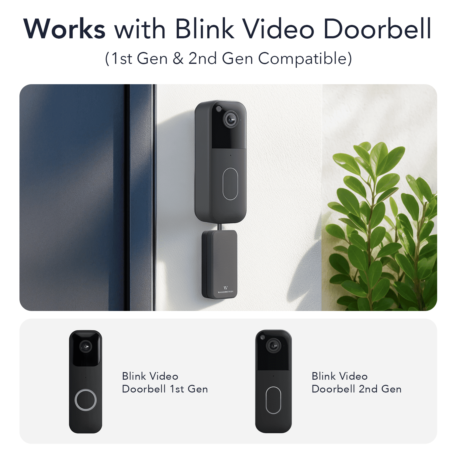 Wasserstein Doorbell Chime Compatible with Blink Video Doorbell (1st Gen & 2nd Gen) - Complete Blink Doorbell Chime Kit - Wired Transmitter with Doorbell Receiver (1-Pack, Black)
