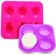 2 Pieces Silicone Rock Stone Moulds Cement Mould Garden Rock Mould 4-Cavity Round Stone Mould 6-Cavity Oval Shape Rock Mould, Purple and Rose Red