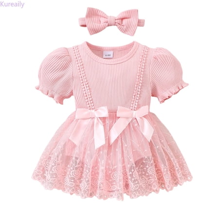 Kureaily Baby Girl Romper Dress Lace Tutu Bodysuit Jumpsuit Flowers Embroidery Skirt Girl Spring Summer Clothes 12-18 Months