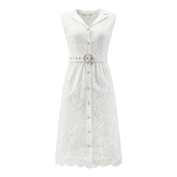 DARING DIVA Cocktail Lace Sleeveless Button Down A-Line Dress S White