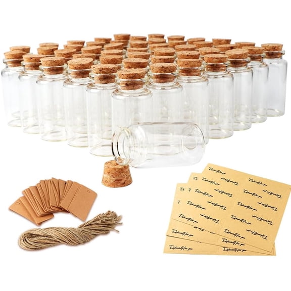 32PCS 40ml Small Glass Bottles with Cork Lids, Mini Jars Glass Vials with Wooden Corks Tags & Twines, Small Potion Message Bottles for Birthday Wedding Baby Shower DIY Crafts Gift Party Favors