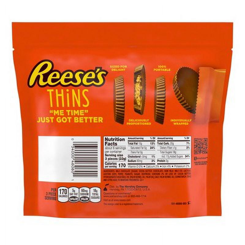 Reese's Peanut Butter Cup Milk Chocolate Thins Pouch -7.37oz (Pack of 16)