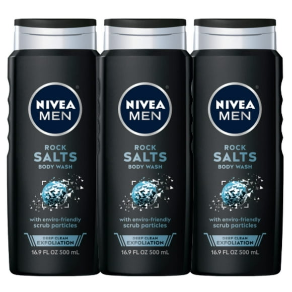 Gel de baño Nivea Men Deep Clean Rock Salts, 500 ml, paquete de 3