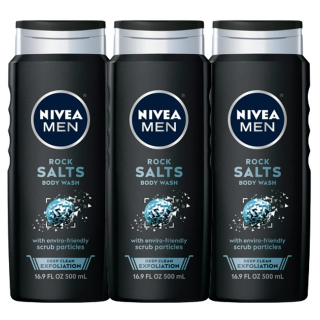 Gel de baño Nivea Men Deep Clean Rock Salts, 500 ml, paquete de 3
