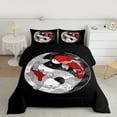thumbnail image 3 of Manfei Teens Chinese Tai Ji Queen Comforter Set, Japanese Fish Bedding Sets, Black White Stripes Reversible Bedding Comforter Set, Luxury Bedroom Decor, 3pcs, 3 of 9