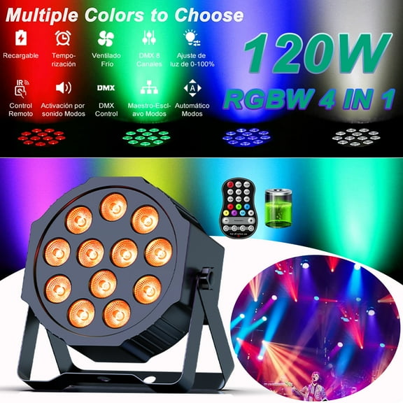 Rechargeable Par Lights RGBW 4-in-1 LED Uplights Battery Powered Stage Lights, DJ Lights Sound Activated with Remote & DMX Control for Festival Party Event Wedding Bar
