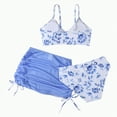 thumbnail image 2 of CAICJ98 Swimsuits for Girls 3 Piece Set Floral Print Bikini Bathing Suit with Drawstring Beach Skirt Cute Ruched Girls' Swimweaar (11-12 Years,Blue), 2 of 2