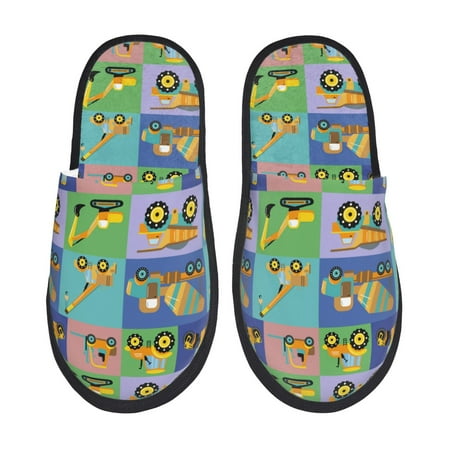 

Rateoe Construction Machinery Pattern Fuzzy Slippers Fuzzy Soft House Slippers Plush Furry Warm Cozy Open Toe Fluffy Home Shoes-Medium