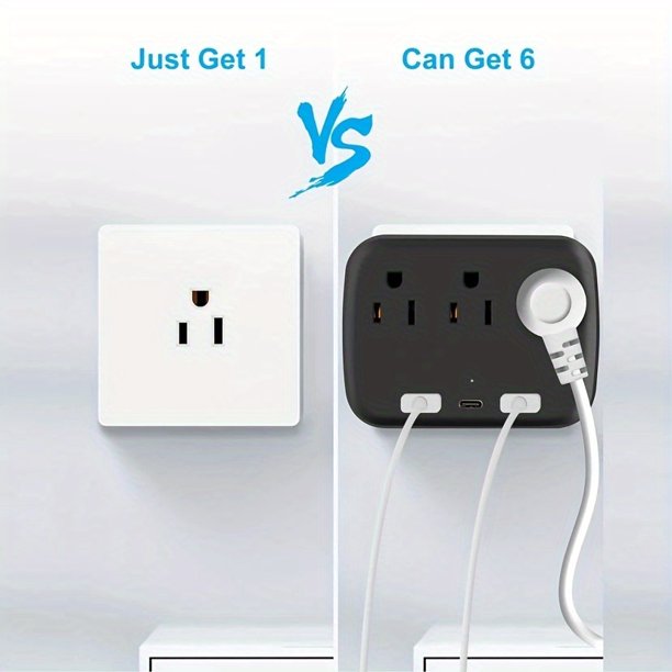 Regleta de 13 A con 2 USB, 1 puerto TYPE-C y 3 enchufes: ¡perfecta para viajes y artículos básicos para el hogar!