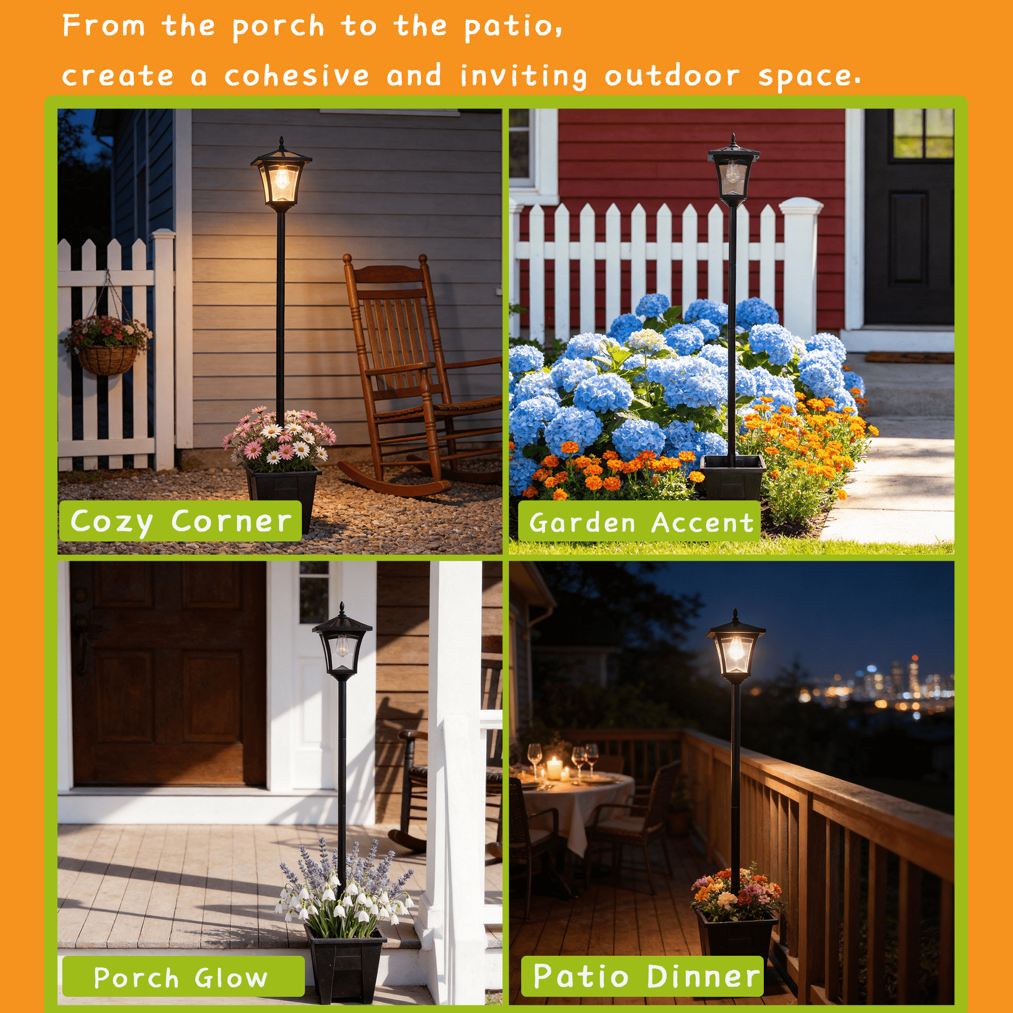 DJGIFI 150/125/100CM Adjustable Height Solar Garden Light Outdoor, Vintage Pathway LED Light with Flower Pot, Auto on/off