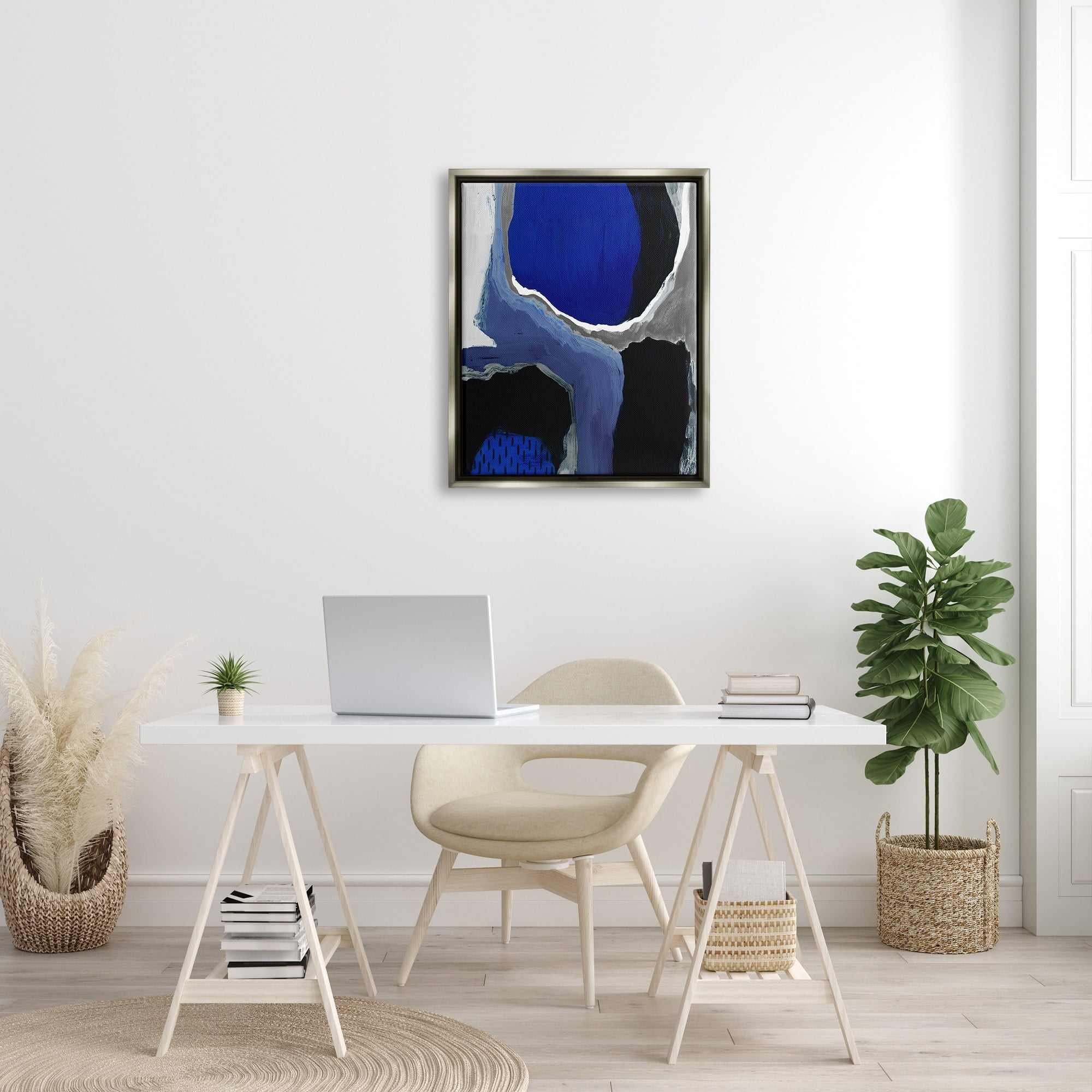 Stupell Industries Abstract Masculine Cobalt Blue Grey Black Design Luster Gray Framed Floating Canvas Wall Art, 24x30, by Studio W