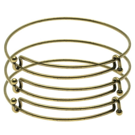 - Expandable Charm Bangle Bracelets, Double Bar, 3 Bracelets, Antiqued Brass