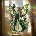 thumbnail image 2 of Gothic Forest Skeleton Fairy Acrylic Suncatcher, Green Raven Witch Faux Stained Glass Window Hanging, Halloween Gift For Her, 2 of 3