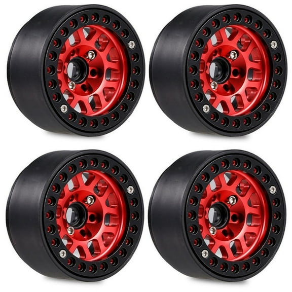 4PCS 1.9 Metal Beadlock Wheel Hub Rim for 1/10 RC Crawler Axial SCX10 90046 AXI03007 TRX4 RedCat D90,Red