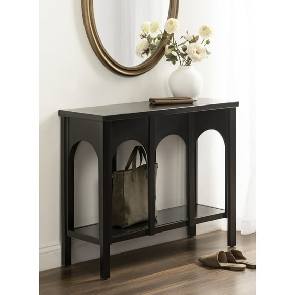 Kate and Laurel Ulla Modern Tiered Rectangle Console Table, 36 x 13 x 30, Black, Transitional Two-Tier Wood Arched Entryway Table with Storage for Behind Couch Home Decor Option