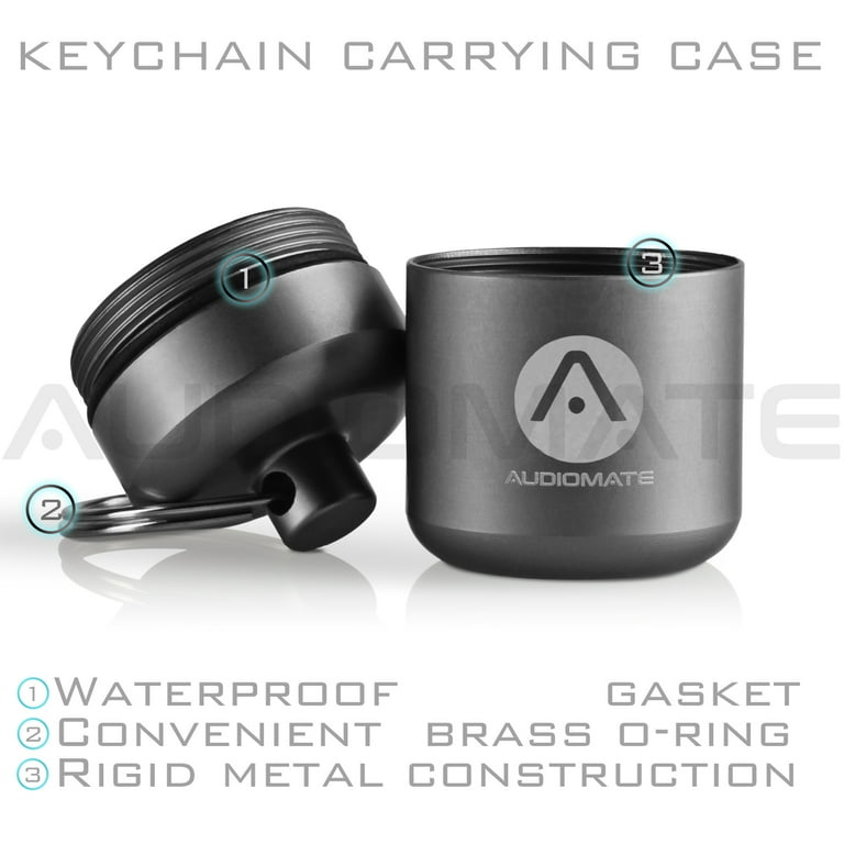 audiomate high-fidelity earplugs with metal keychain carry case