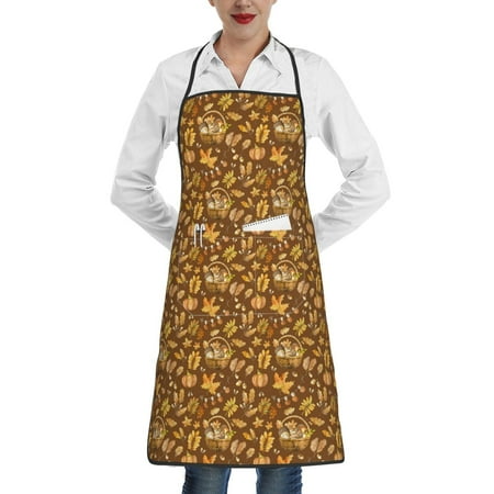 

Qekee Vintage fall harvest basket Print Adjustable Bib Apron Resistant with Pocket Cooking Kitchen Aprons for Women Men Server Chef Apron