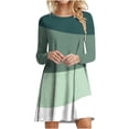 thumbnail image 1 of Robes d'Automne pour Femmes Col Rond Bloc de Couleur Robe à Manches Longues Décontractée Ample Tunique Évasée Mini Robes, 1 of 5