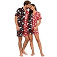 thumbnail image 4 of Couples Matching Pajama Sets 2 Piece Short Sleeve Button Down Pjs Soft Lightweight Breathable Sleepwear for Men Women Halloween Skull Print with Lapel Collar Red XL, 4 of 6