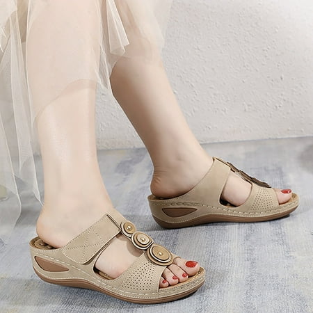 

Cathalem Sandals Women Dressy Summer Flat Womens Casual Wedge Slippers Summer Comfortable Platform Bohemia Slippers Women Sandal Beige 9