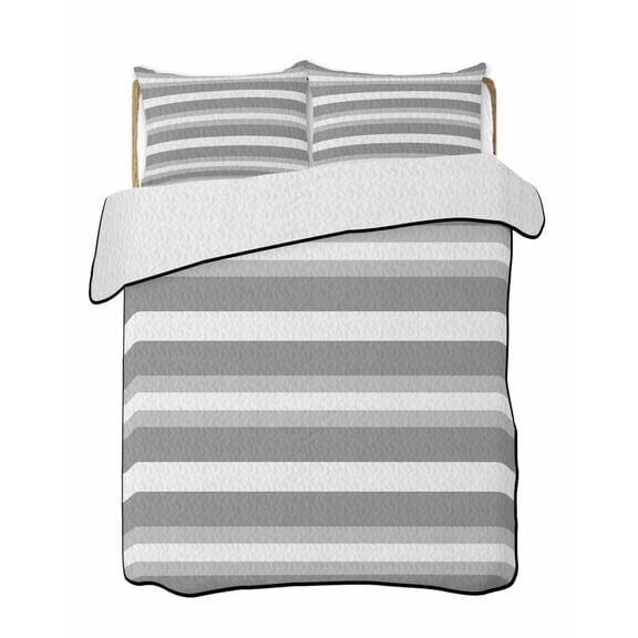Quilts King Size, Grey White Ombre Stripe Soft Comforter Bedding Set for Bed, Farmhouse Modern Art Striped Lightweight Quilted Bedspread with Pillow Cover(2 Pieces) for All Season, 96x106 Inch