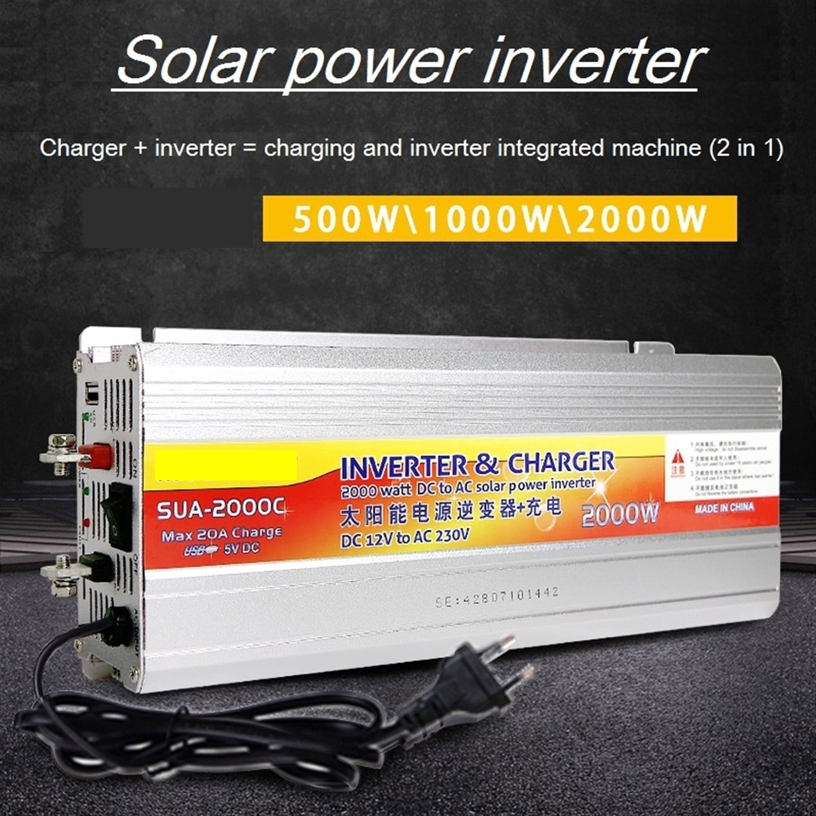 Inverter 12v Hybrid Solar Power Inverter Charger Voltage Transformer USB 500W 1000W 2000W Converter Adapter Home ,Multiple Safety Protections