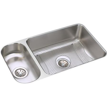Elkay Lustertone Classic Stainless Steel 32-1/4" x 18-1/4" x 7-3/4", 30/70 Double Bowl Undermount Sink Kit