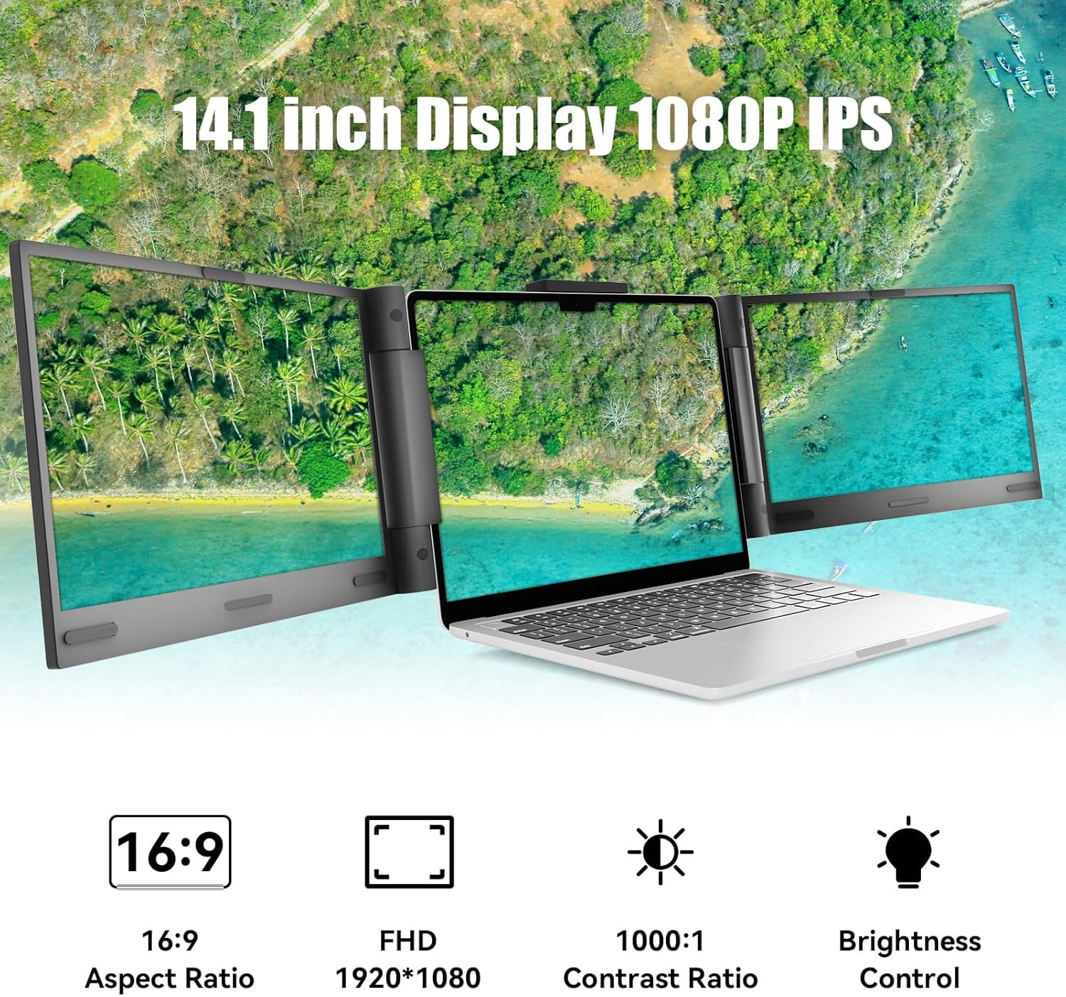 AEEZO 14Inch 1080P IPS Laptop Screen Extender | 280° Rotatable Portable Monitor, Plug & Play, Fits 13-17.3" Laptops, Compatible with Windows/Mac/Android/Chrome(Type-C/USB Interfaces, Requires DP)