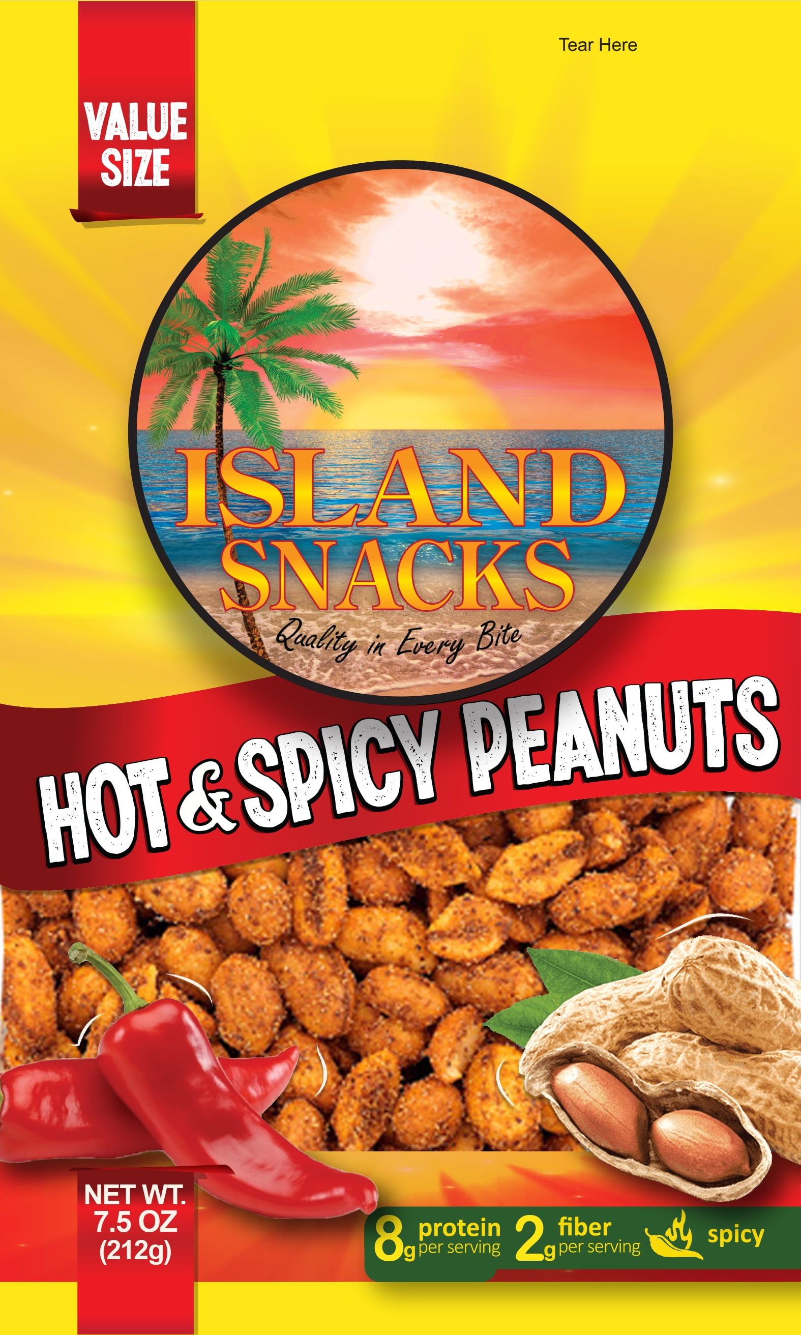 Island Snacks Hot & Peanuts, 7.5 oz. (6Pack)