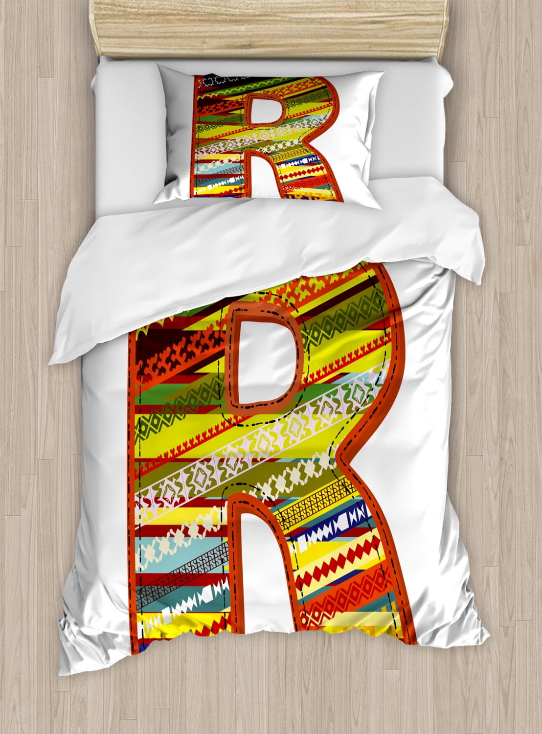 Letter R Twin Size Duvet Cover Set, Ethnic Ornamental R Letter with ...