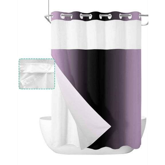 No Hook Shower Curtain with Snap in Liner, Ombre Abstract Gradient Purple and Black Hotel Shower Curtains for Bathroom, Washable Shower Curtain Liner Set with Mesh Top Window, 48"x72"