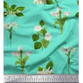 thumbnail image 1 of Soimoi Green Silk Fabric Leaves & White Floral Decor Fabric Printed BTY 42 Inch Wide, 1 of 1