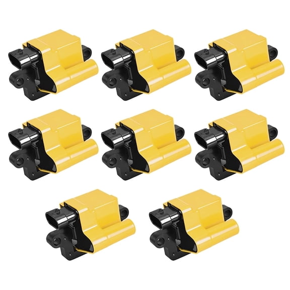 Set of 8 ISA Yellow Square Ignition Coil Pack Compatible with Cadillac GMC Chevrolet Hummer Savana 1500 2500 3500 Silverado Escalade Express SSR Tahoe Yukon H2 V8 Replacement for UF271 D581 12558693