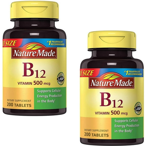 Nature Made Vitamin B12 500 mcg. Tablets Value Size 200 Ct - Pack of 2