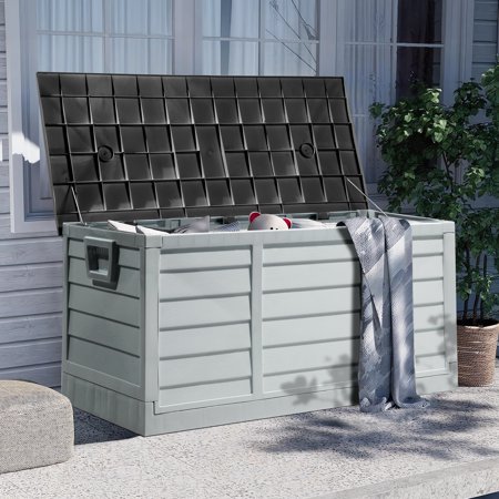 ktaxon collapsible 75gal outdoor garden plastic storage deck box easy set up space saving new generation of upgraded storage container black