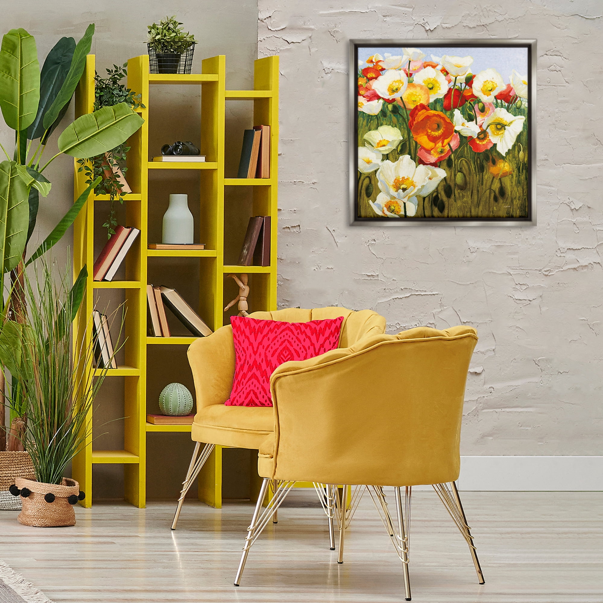 Stupell Industries Lush Poppy Meadow Botanical & Floral Painting Gray Floater Framed Art Print Wall Art, 25 x 25