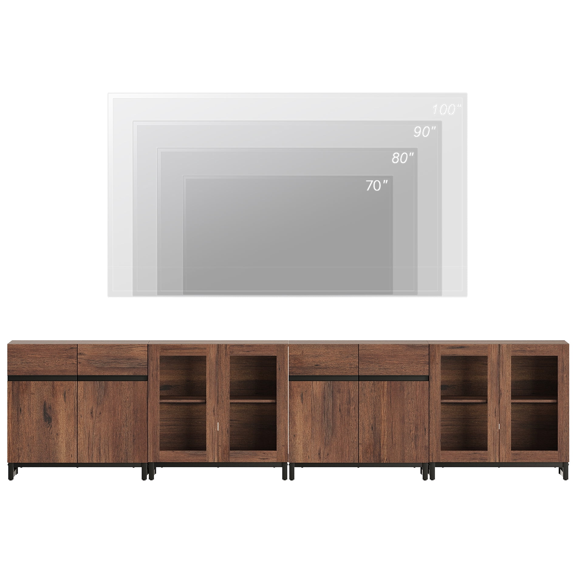 4 In 1 TV Stand For Tvs Up To 120 Inches, Modern Entertainment Center With Glass Doors And Metal Legs, TV Console With Adjustable Shelf,Brown