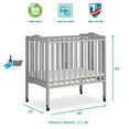 Dream On Me 2in1 Lightweight Folding Portable Crib, Pebble Grey