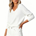 thumbnail image 2 of TKKCS Womens Long Sleeve Knit Sweaters- Soft Lightweight Loose Fit Pullover V Neck Casual Tops White Size S, 2 of 5