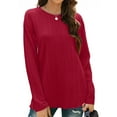 thumbnail image 2 of Chbgutlmr Womens Blouses Long Sleeve Ribbed Casual Comfy Shirts Fall Crewneck Solid Color Loose Knitted Tops, 2 of 8