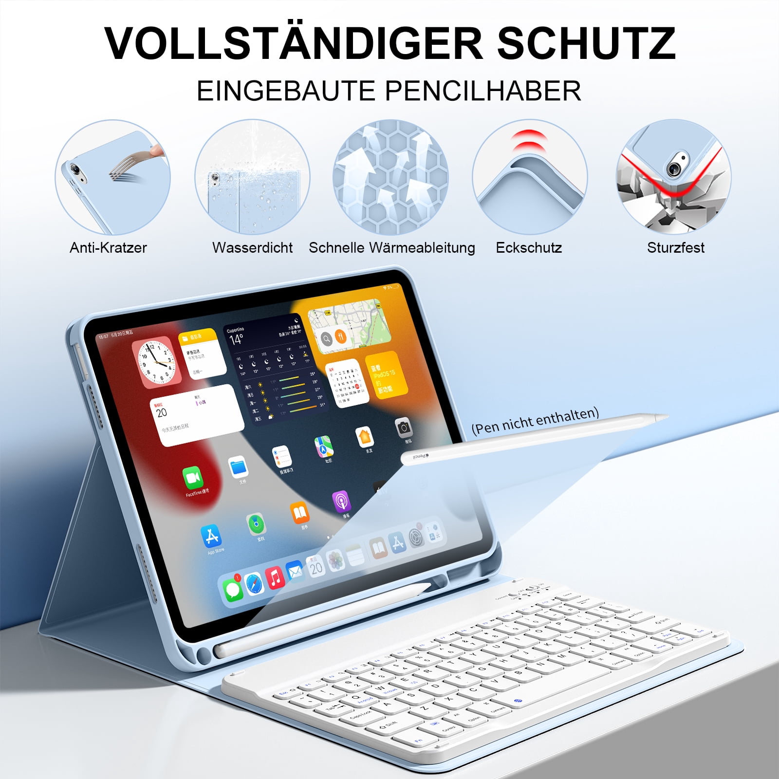 SZPSGC for iPad (A16) 11th Generation Case with Keyboard 11 inch 2025, iPad 10th Generation 10.9 inch Case with Pencil Holder, Multi-Angle Detachable Bluetooth Keyboard,Blue