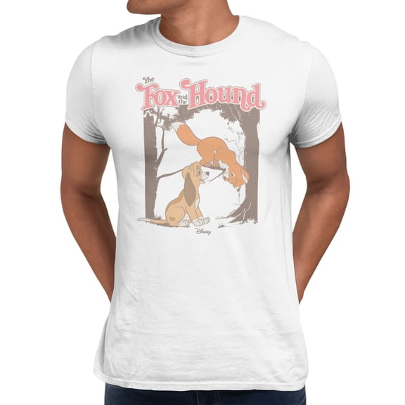 Disney The Fox and The Hound Friends Meeting Men's T Shirt (White, S-XXXL)