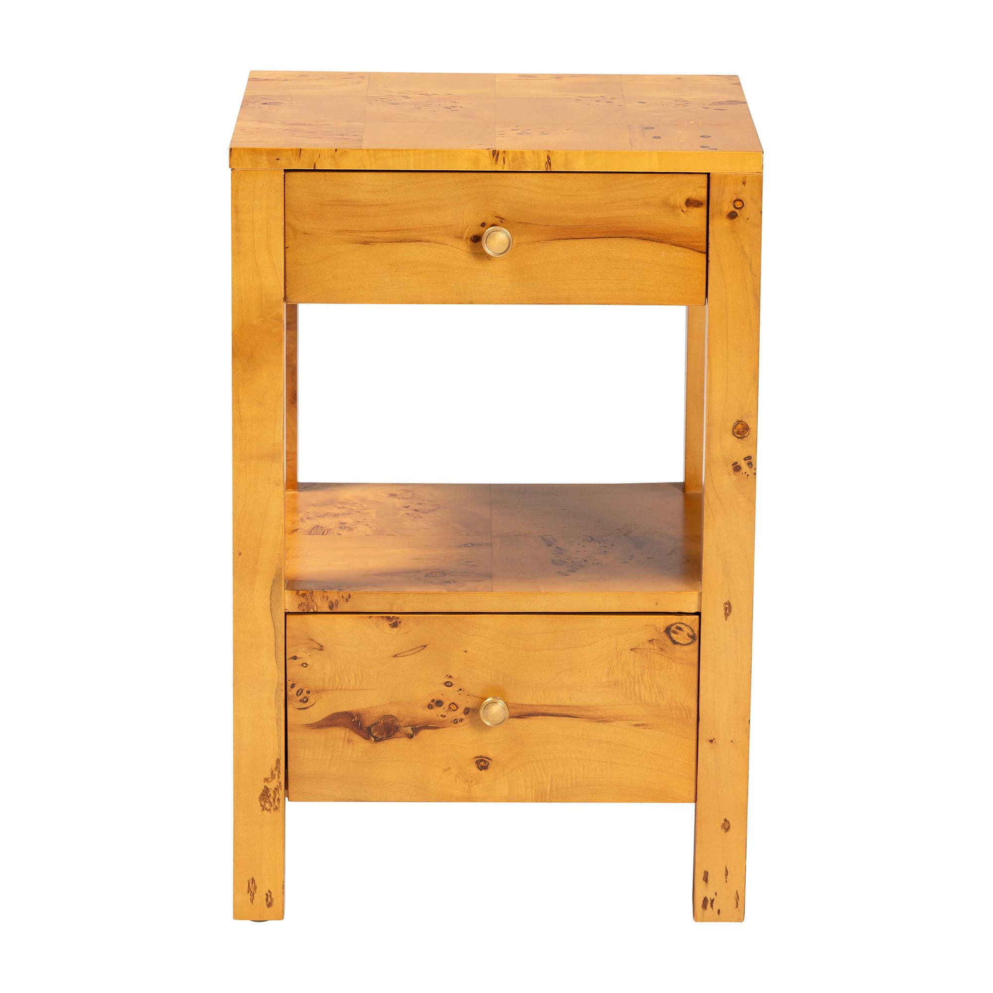 bali & pari Azmi Modern Nightstand, 2-Drawer, Light Mappa Burl