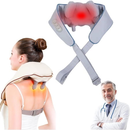 Noxa Neck and Shoulder Massager, 2026 New Cordless 4 Hands Necks Massager with Heat, Portable Wireless Shiatsu Massager, Calm and Relax, Slim Down Your Face and Neck (Gray)