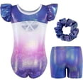 thumbnail image 2 of Girls Gymnastics Leotard with Shorts & Hair Tie, Shiny Ruffle, 2 of 8