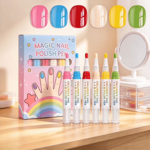 Quick-Drying Nail Polish Pens, Water-Based Peel-Off Nail Art Kit, No UV Lamp Needed, Odorless Colorful Nail Decorations 6PCS
